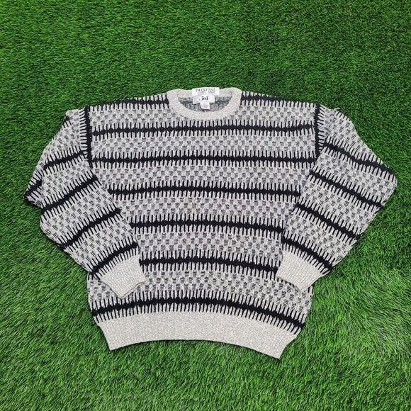 Vintage 80s Stripes Sweater Womens Large 21x25 Gray - Picture 1 of 10